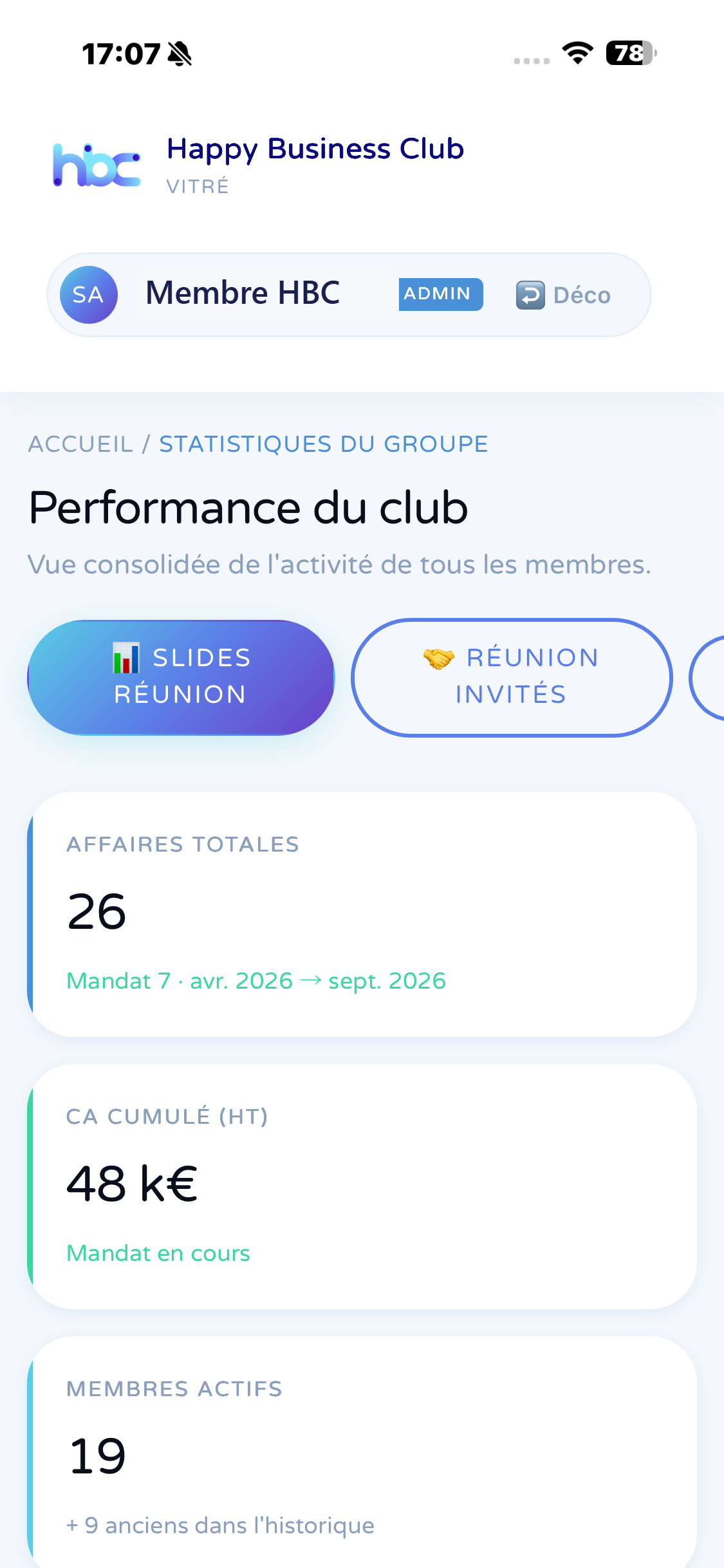 App HBC — statistiques